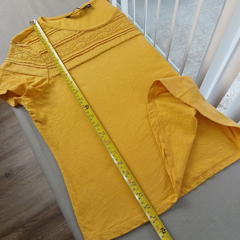 Fig Mustard Yellow Lace Yoke T-shirt XL short sleeve tee cotton blouse top - Picture 11 of 11